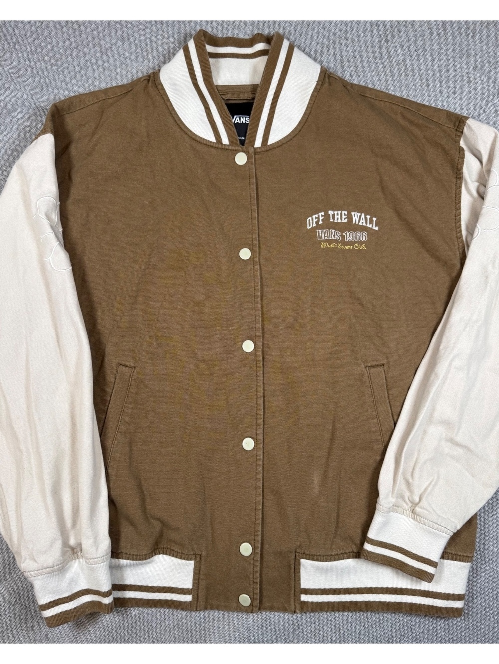 Vans Off The Wall Varsity Jacket Brown and Cream Medium